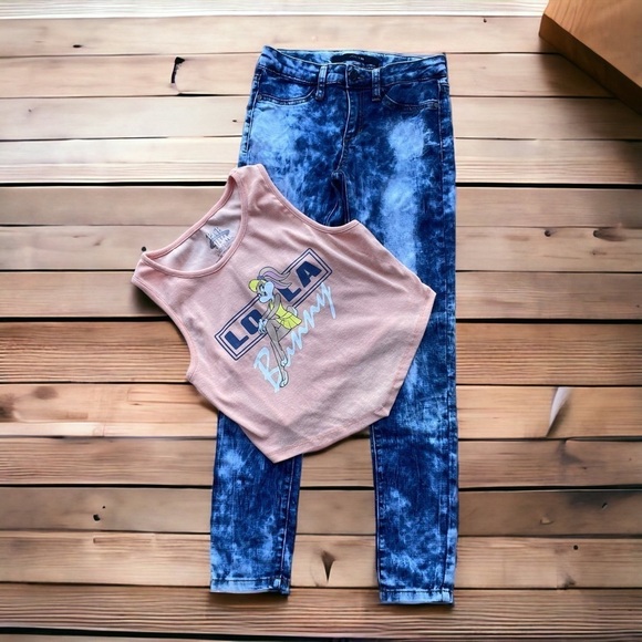 Joe’s acid wash skinny jeans size 12 + Space Jam Lola Bunny sz L sleeveless top - Picture 1 of 5